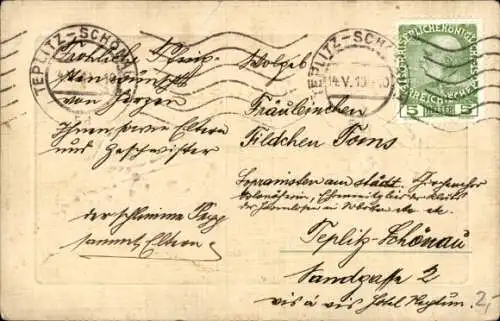 Präge Ak Frohe Pfingsten, Zwerg, Maikäfer auf einem Blatt