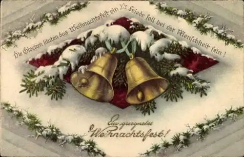 Ak Frohe Weihnachten, Glocken, Tannenzweige