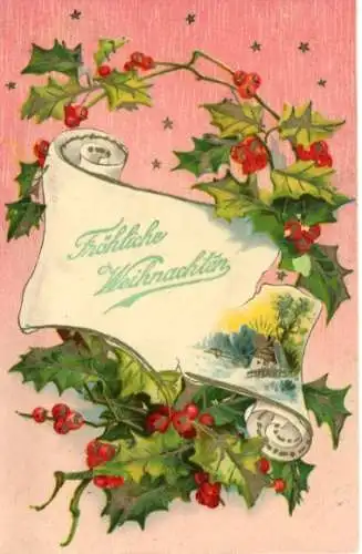 Ak Fröhliche Weihnachten, Stechpalme