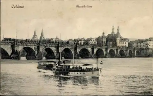 Ak Koblenz am Rhein, Moselbrücke, Salondampfer