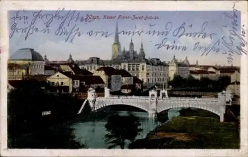 Ak Plzeň Pilsen Stadt, Kaiser Franz-Josef-Brücke