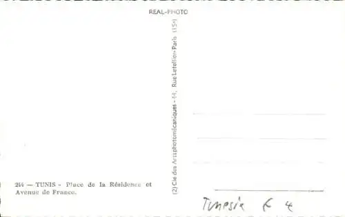 CPA Tunis Tunisie, Place de la Résidence, Avenue de France
