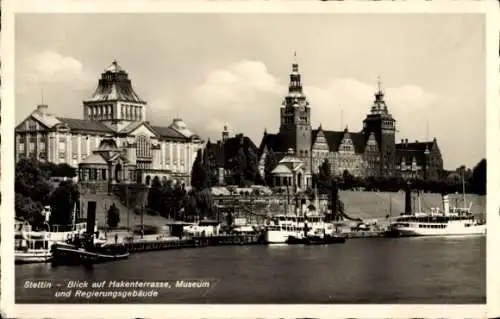 Ak Szczecin Stettin Pommern, Hakenterrasse, Museum, Regierungsgebäude