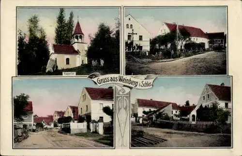 Ak Weinberg Schlesien, Kapelle, Straßenpartie
