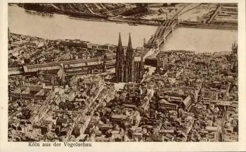 Ak Köln am Rhein, Luftaufnahme, Dom, Bahnhof, Rhein, Hohenzollernbrücke, Stadtansicht