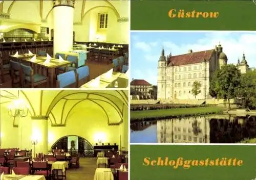 Ak Güstrow in Mecklenburg, Schloßgaststätte, Schloss, Innenräume, Restaurant, zwei Räume, Arch...