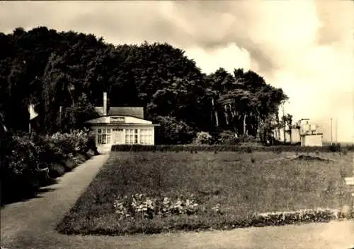 Ak Ostseebad Nienhagen in Mecklenburg, Strandhalle, Gebäude, Rasengrundstück, Bäume, Himmel