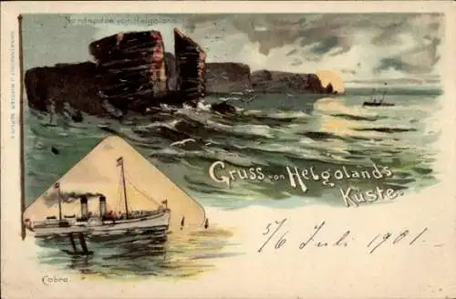 Ak Nordseeinsel Helgoland, Nordspitze von  Schiffsansicht, Wellen, Sonnenuntergang