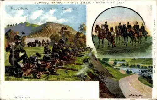 Künstler Litho Sulzberger, Schweizer Armee, Kavallerie