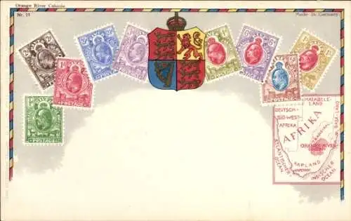 Briefmarken Ak Südafrika, Landkarte, Staatswappen