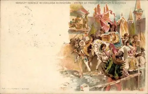 Ganzsachen Litho Mukatschewo Munkacs Ukraine, Franz II. Rákóczi, Einzug in die Stadt