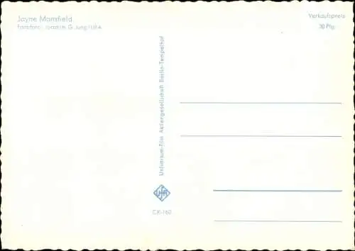 Ak Schauspielerin Jayne Mansfield, Portrait