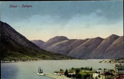 Ak Kotor Cattaro Montenegro, Wasserpartie, Stadtansicht