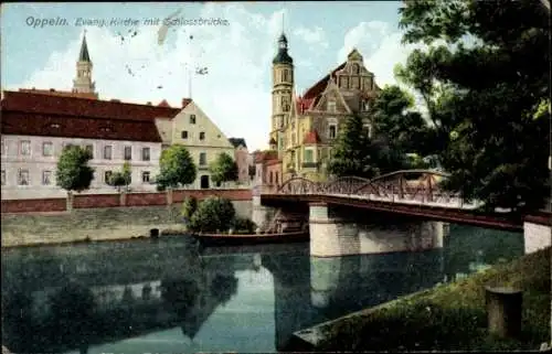 Ak Opole Oppeln Schlesien, Evangelische Kirche, Schlossbrücke