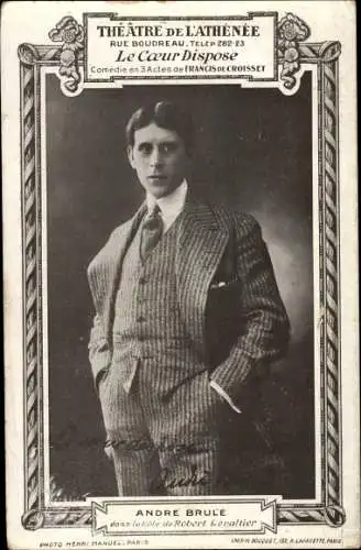 Ak Schauspieler Andre Brule, Portrait, Anzug