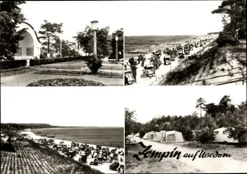 Riesen Ak Zempin auf Usedom, Bühne im Kurpark, Strand, Küstenpartie, Zeltplatz