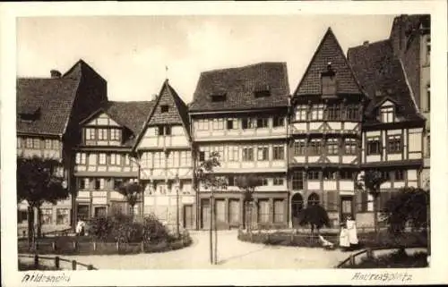 Ak Hildesheim in Niedersachsen, Fachwerkbauten am Andreasplatz in Hildesheim