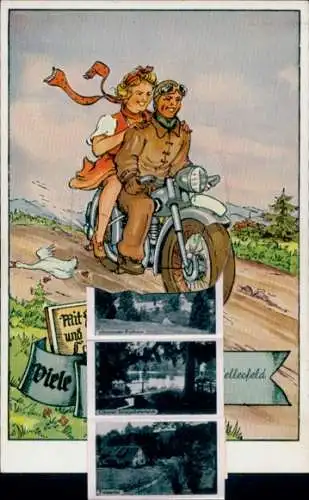 Ak Clausthal Zellerfeld im Oberharz, Oberer Spiegelthalerteich, Kurhaus, Poldertal, Motorrad
