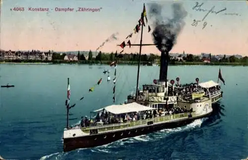 Ak Konstanz am Bodensee, Teilansicht, Dampfer Zähringen