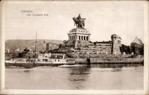 Ak Koblenz am Rhein, Das Deutsche Eck, Reiterstandbild Kaiser Wilhelms I.