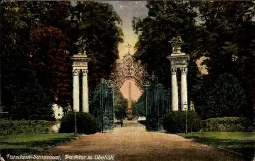 Ak Potsdam Sanssouci, Parktor, Obelisk
