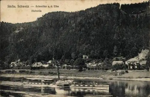 Ak Schmilka Bad Schandau Sächsische Schweiz, Teilansicht, Helvetia, Raddampfer