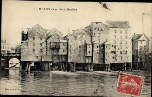 Ak Meaux Seine-et-Marne, Les vieux Moulins
