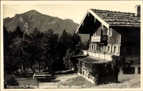 Ak Unterwössen in Oberbayern, Wössner See, Wössener See, Almwirtschaft Grub,  Bayerische Alpen