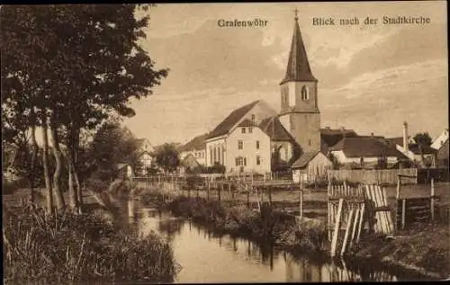 Ak Grafenwöhr in der Oberpfalz Bayern, Blick nach der Stadtkirche, Grafenwöhr