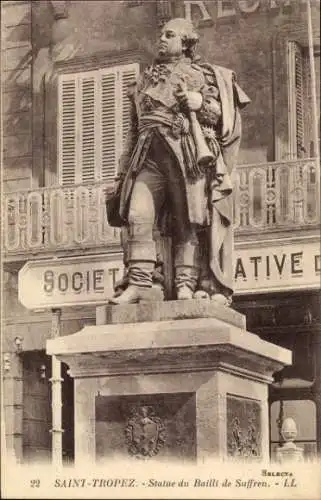 Ak Saint Tropez Var, Statue der Bailli de Suffren