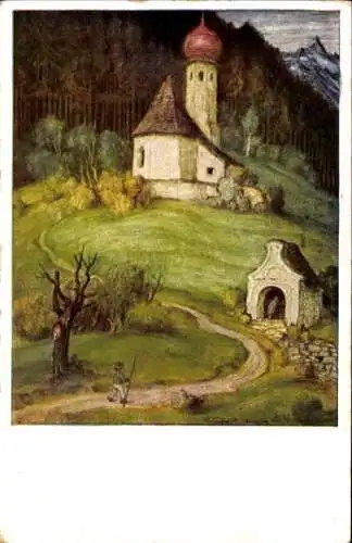 Künstler Ak Schiestl, Matthäus, Landschaft, Kirche, Bergkapelle