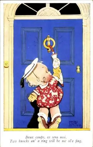 Künstler Ak Attwell, Mabel Lucy, Mädchen an der Haustür, Türklopfer