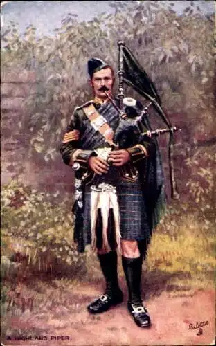 Ak A Highland Piper, Dudelsackspieler im Kilt