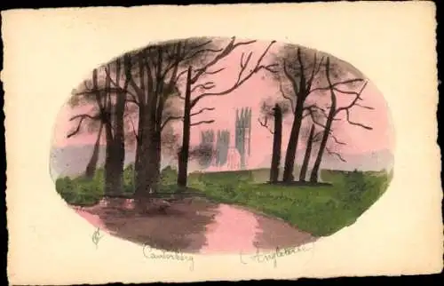 Handgemalt Künstler Ak Schloss in England, Wald, Bäume