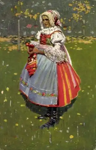 Künstler Ak Uprka, J., Frau in slowakischer Tracht