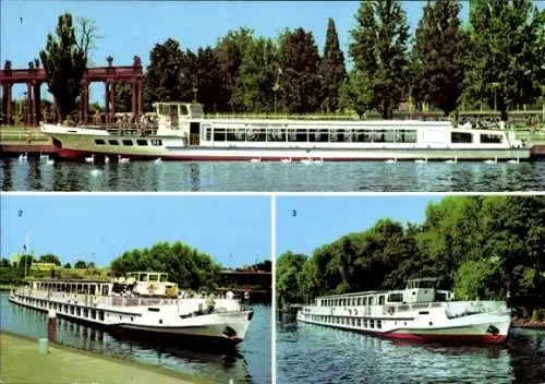Ak VEB Verkehrsbetriebe Potsdam, Weiße Flotte, MS Strandbad Ferch, MS Cecilienhof, MS Sanssouci