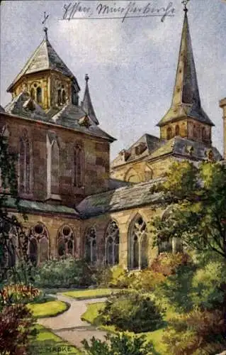 Künstler Ak Hapke, C., Essen im Ruhrgebiet, Münsterkirche, Kreuzgang und Klostergarten