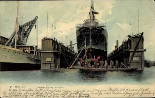 Ak Hamburg Altona Blankenese Dockenhuden, Hafenansicht mit Schiffen im Dock