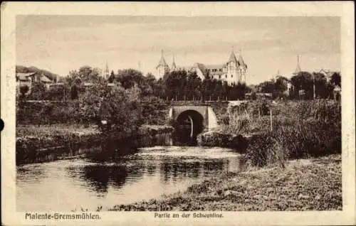 Ak Gremsmühlen Malente in Ostholstein, Teilansicht, An der Schwentline, Brücke