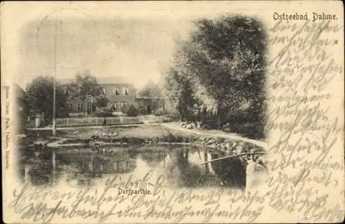 Ak Dahme in Holstein, Dorfpartie mit Teich und Hausansicht