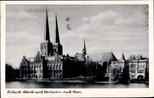 Ak Hansestadt Lübeck, Teilansicht, Kirche