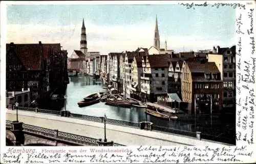 Ak Hamburg Mitte Altstadt, Fleetpartie von der Wandrahmsbrücke, Ruderboote