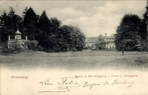 Ak Strasbourg Straßburg Elsass Bas Rhin, Partie in der Orangerie