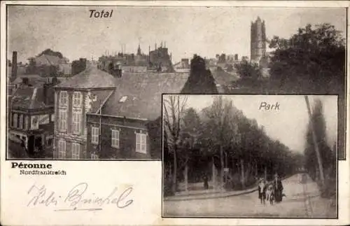 Ak Péronne Somme, Totalansicht, Parkpartie