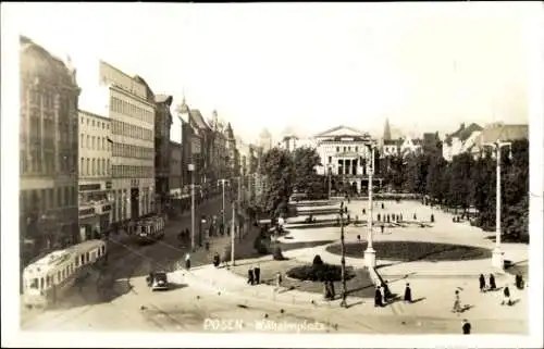 Foto Ak Poznań Posen, Wilhelmplatz, Straßenbahn
