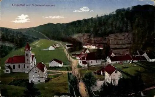 Ak Graufthal Eschbourg Eschburg Elsass Bas Rhin, Gesamtansicht, Felsenwohnungen