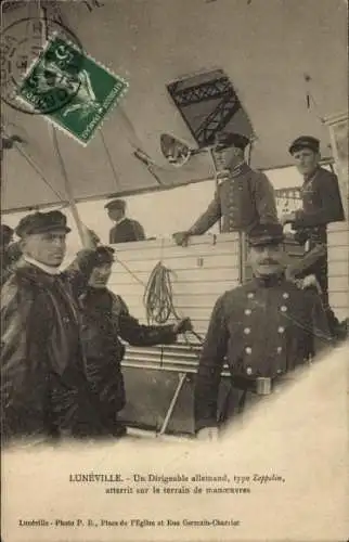 Ak Lunéville, Un Dirigéable allemand, Type Zeppelin, Terrain de Manoeuvres