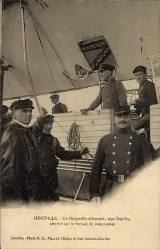 Ak Lunéville, Un Dirigéable allemand, Type Zeppelin, Terrain de Manoeuvres