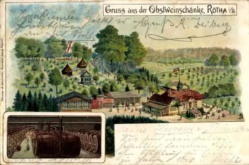 Litho Rötha in Sachsen, Obstweinschänke mit Umgebung