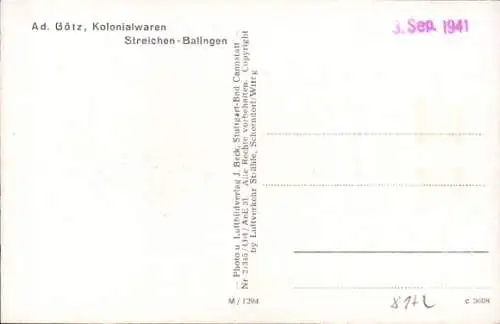 Ak Streichen Balingen in Württemberg, Fliegeraufnahme